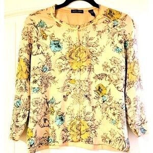 VALERIE STEVENS Silk Blend Floral Knit Button-Up Cardigan w Clear Buttons XL